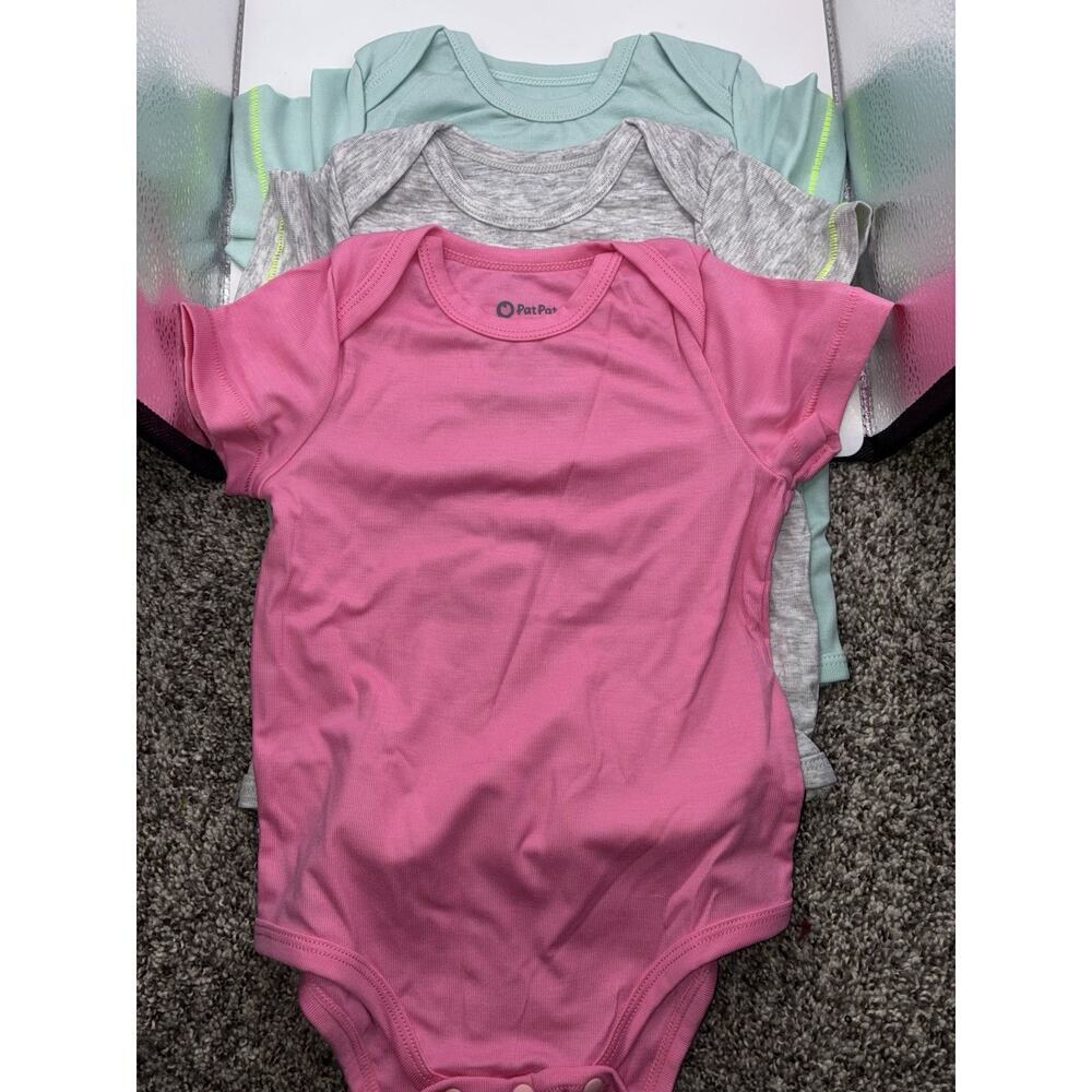 Patpat Baby 9-12mo 3-Pack Lyocell Solid Color Romper Pink Blue Bodysuit Soft